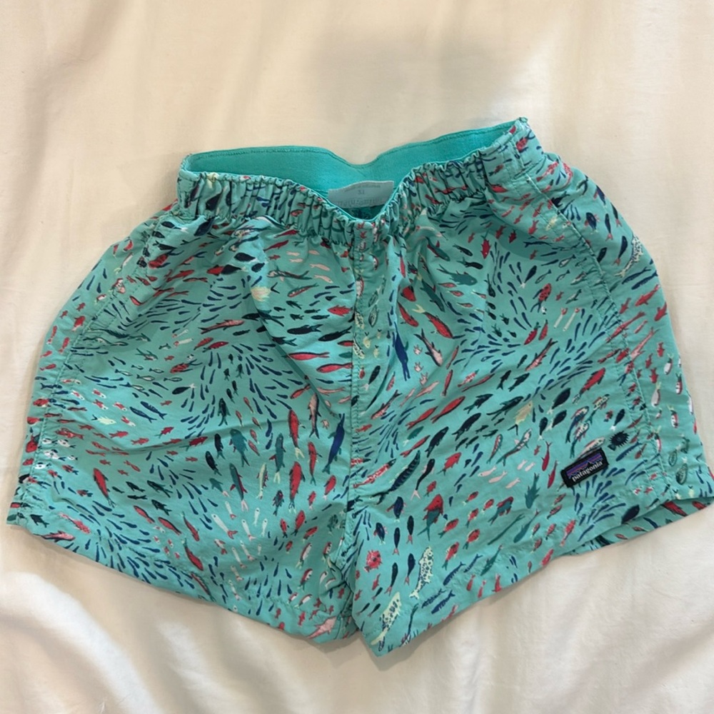 Patagonia baggies size 2T teal fish shorts